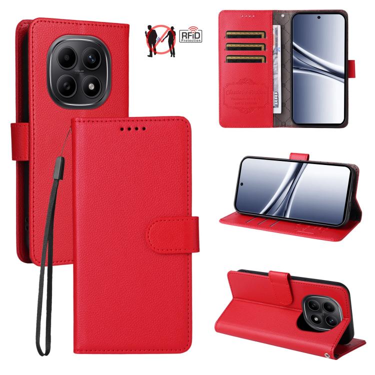 

For Redmi Note 15 5G Global 164mm Litchi Texture RFID Blocking 3-Card Wallet Leather Phone Case(Red)