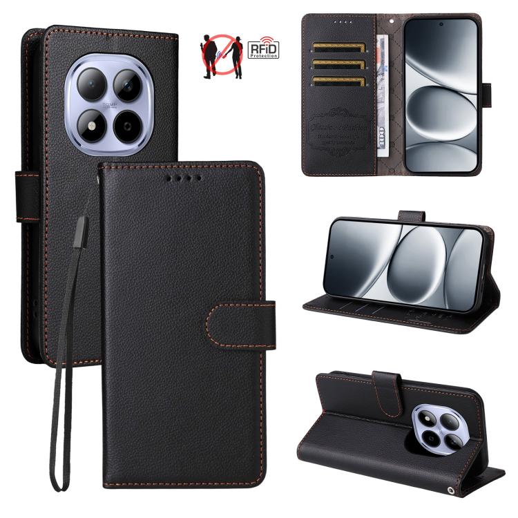 

For Redmi Note 15 Pro 5G Global 163.6mm Litchi Texture RFID Blocking 3-Card Wallet Leather Phone Case(Black)