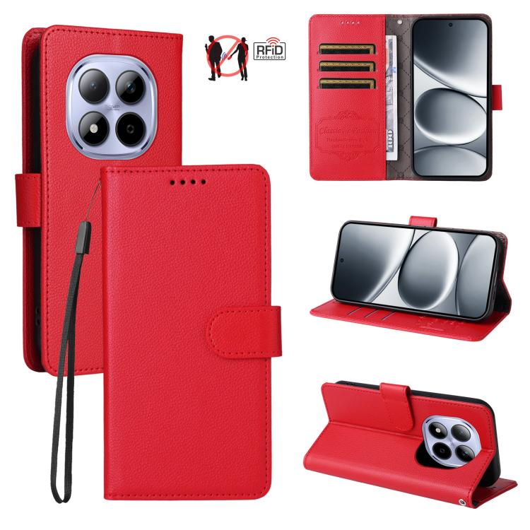 

For Redmi Note 15 Pro 5G Global 163.6mm Litchi Texture RFID Blocking 3-Card Wallet Leather Phone Case(Red)