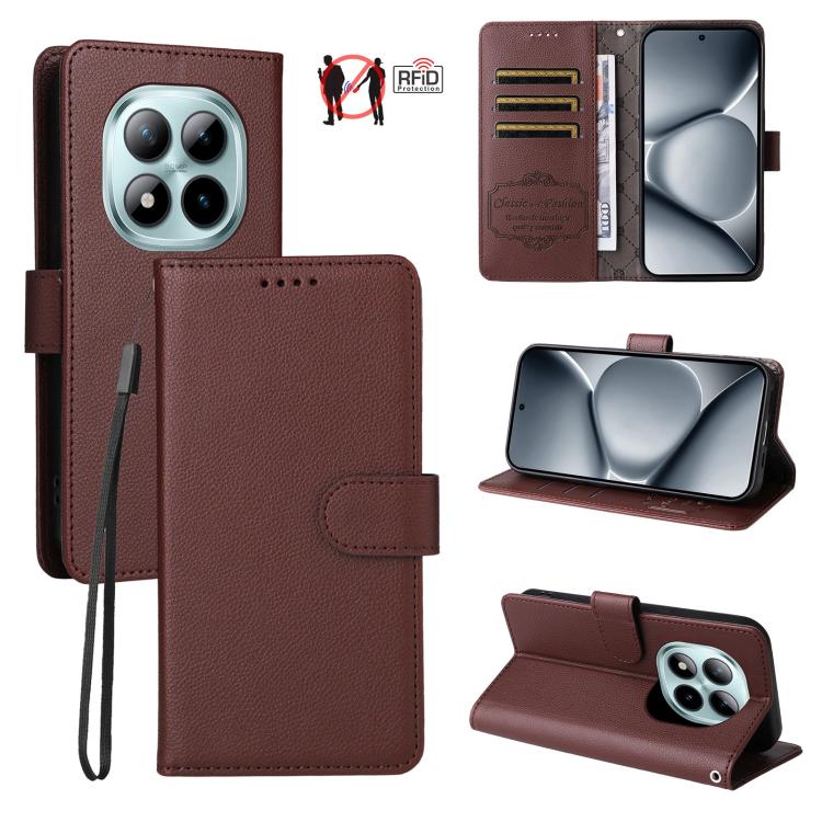 

For Redmi Note 15 Pro+ 5G Global 163.3mm Litchi Texture RFID Blocking 3-Card Wallet Leather Phone Case(Brown)