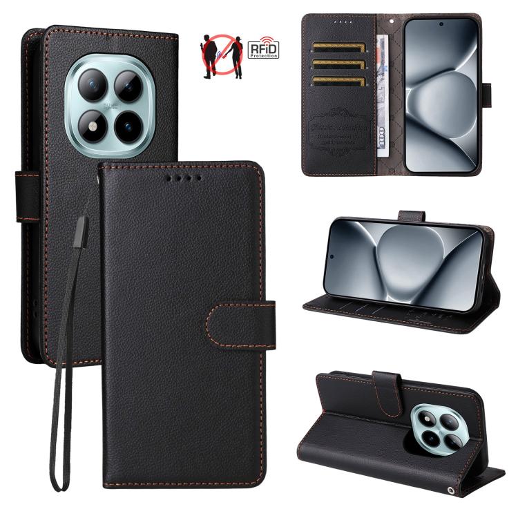 

For Redmi Note 15 Pro+ 5G Global 163.3mm Litchi Texture RFID Blocking 3-Card Wallet Leather Phone Case(Black)