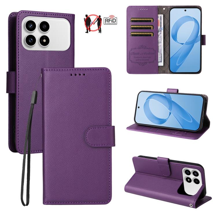 

For Redmi K90 / Xiaomi Poco F8 Pro 5G Litchi Texture RFID Blocking 3-Card Wallet Leather Phone Case(Purple)