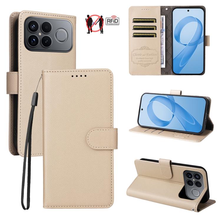 

For Redmi K90 Pro Max / Poco F8 Ultra 5G Litchi Texture RFID Blocking 3-Card Wallet Leather Phone Case(Beige)