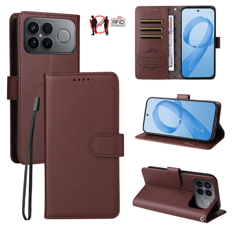 For Redmi K90 Pro Max / Poco F8 Ultra 5G Litchi Texture RFID Blocking 3-Card Wallet Leather Phone Case(Brown)
