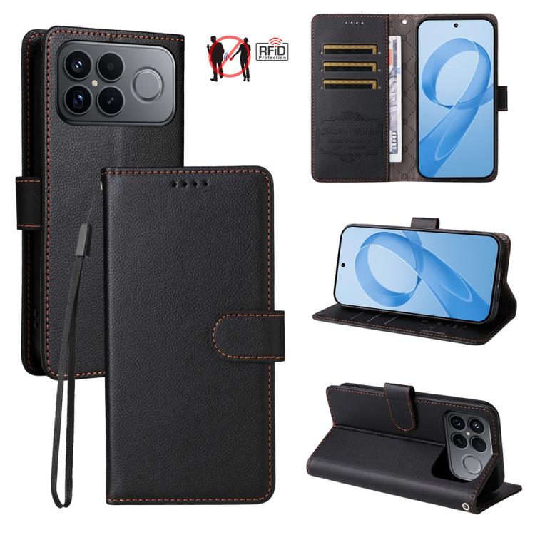 

For Redmi K90 Pro Max / Poco F8 Ultra 5G Litchi Texture RFID Blocking 3-Card Wallet Leather Phone Case(Black)