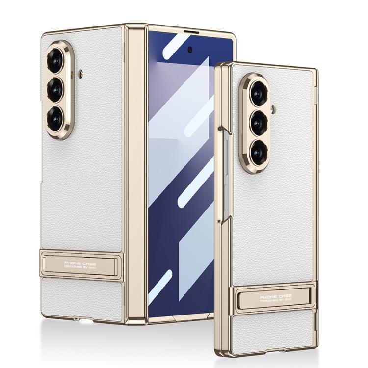 

For Samsung Galaxy Z Fold7 5G GKK Integrated Triumph Phantom Magnetic Leather Phone Case with Holder(White)