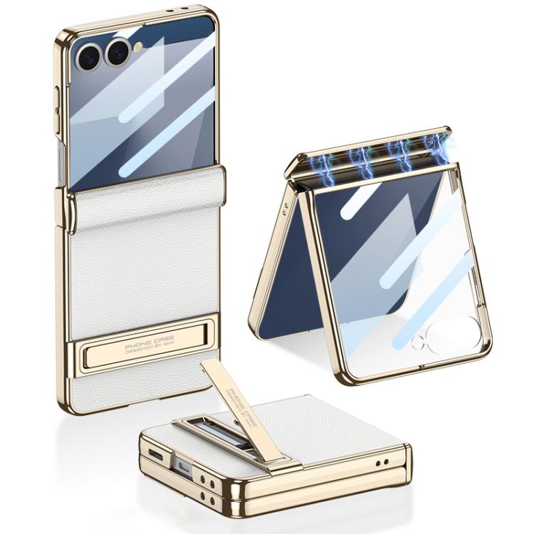 

For Samsung Galaxy Z Flip7 5G GKK Integrated Triumph Phantom Magnetic Leather Phone Case with Holder(White)