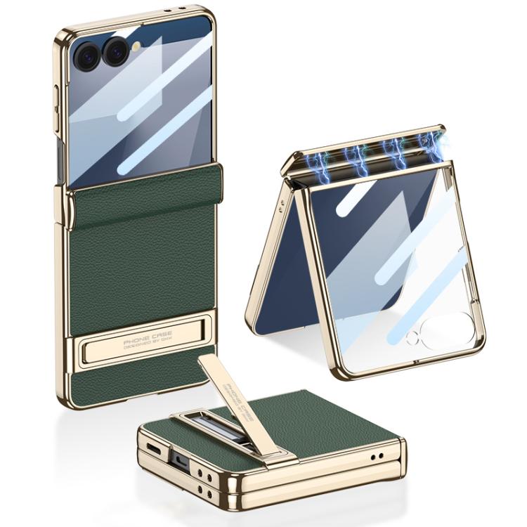 

For Samsung Galaxy Z Flip7 5G GKK Integrated Triumph Phantom Magnetic Leather Phone Case with Holder(Night Green)