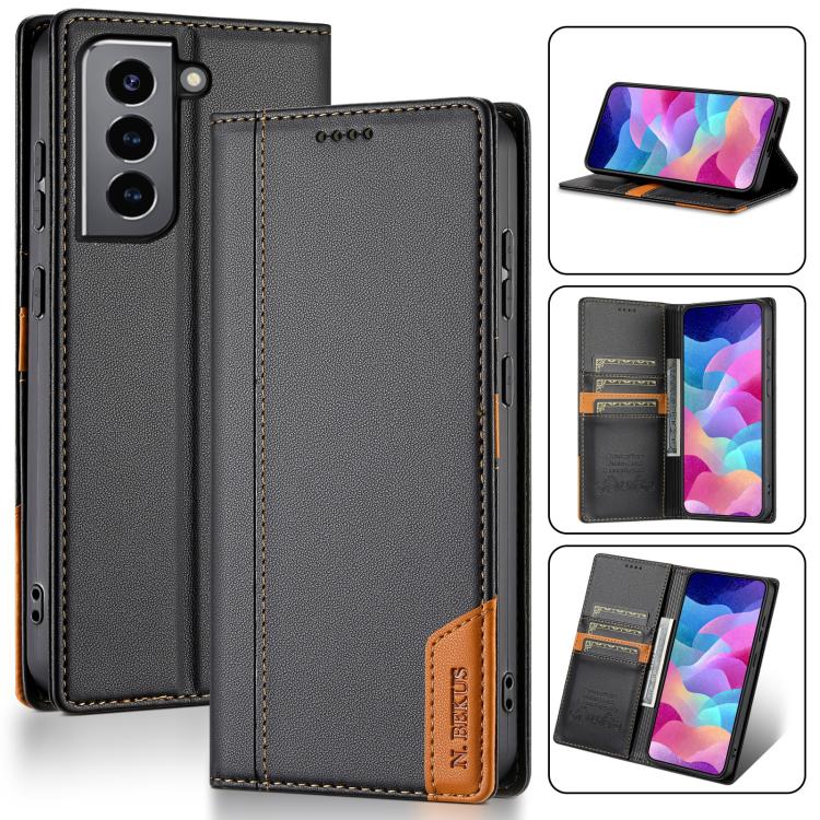 

For Samsung Galaxy S21 FE 5G N.BEKUS P3 RFID Stitching Magnetic Flip Leather Phone Case(Black)