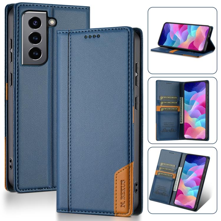 

For Samsung Galaxy S21+ 5G N.BEKUS P3 RFID Stitching Magnetic Flip Leather Phone Case(Blue)