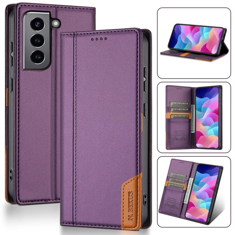 

For Samsung Galaxy S21 5G N.BEKUS P3 RFID Stitching Magnetic Flip Leather Phone Case(Purple)