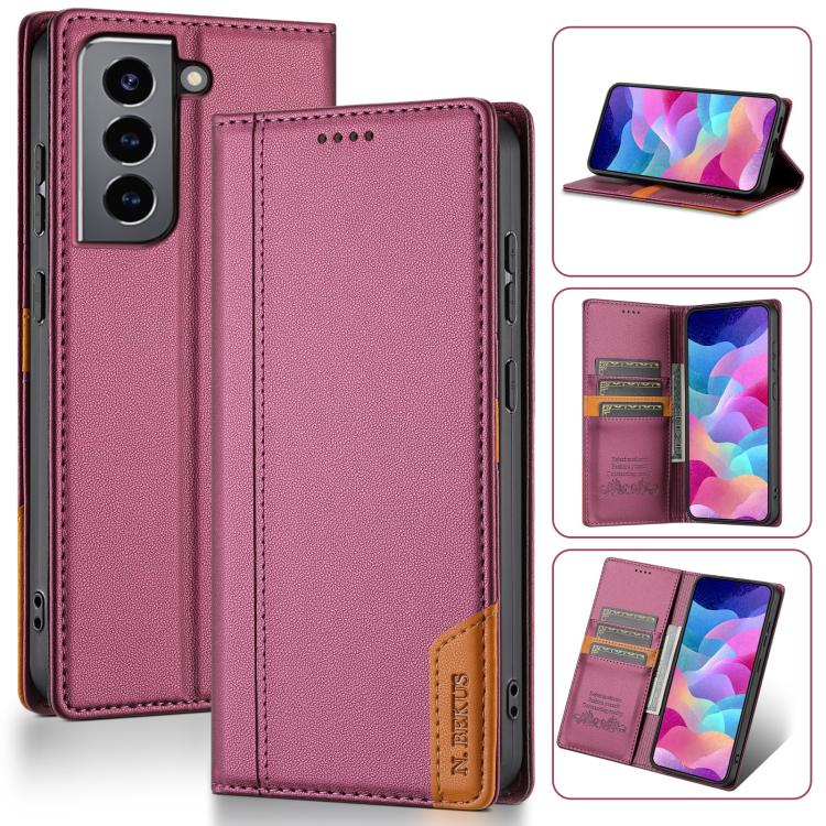 

For Samsung Galaxy S22 5G N.BEKUS P3 RFID Stitching Magnetic Flip Leather Phone Case(Wine Red)