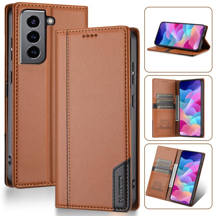 

For Samsung Galaxy S22+ 5G N.BEKUS P3 RFID Stitching Magnetic Flip Leather Phone Case(Brown)