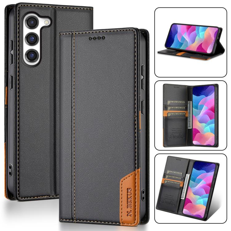 

For Samsung Galaxy S23 5G N.BEKUS P3 RFID Stitching Magnetic Flip Leather Phone Case(Black)