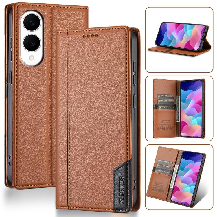 

For Samsung Galaxy S25 Edge 5G N.BEKUS P3 RFID Stitching Magnetic Flip Leather Phone Case(Brown)