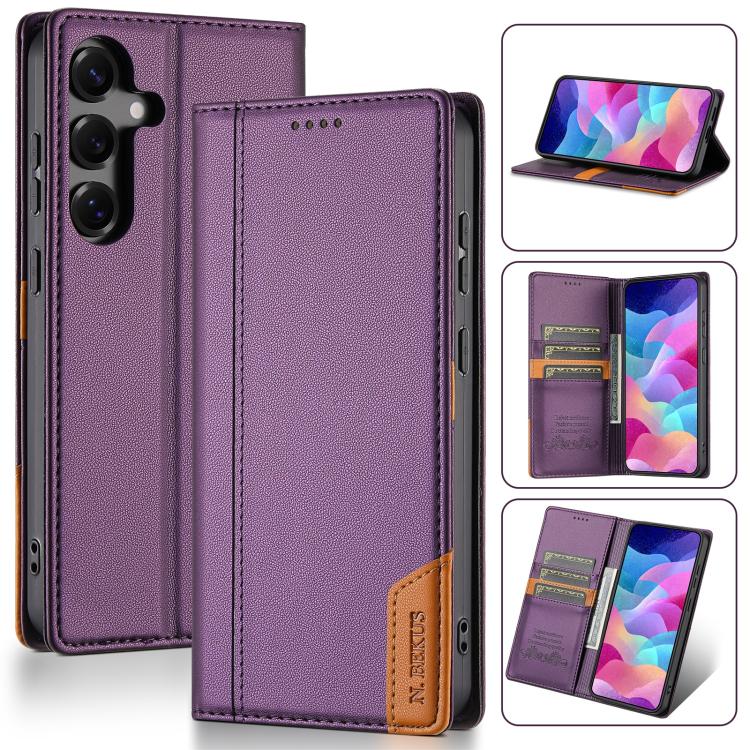 

For Samsung Galaxy S25+ 5G N.BEKUS P3 RFID Stitching Magnetic Flip Leather Phone Case(Purple)