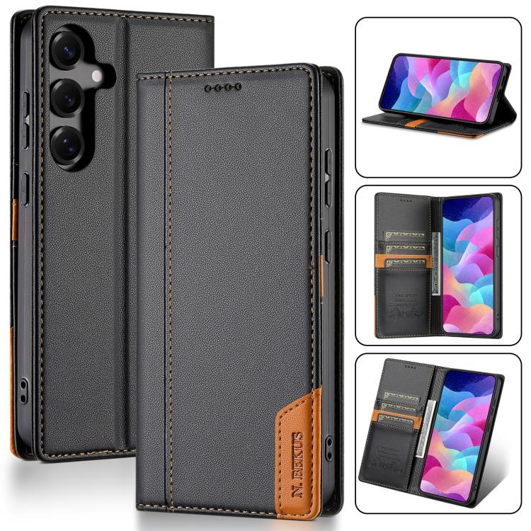

For Samsung Galaxy S25 5G N.BEKUS P3 RFID Stitching Magnetic Flip Leather Phone Case(Black)