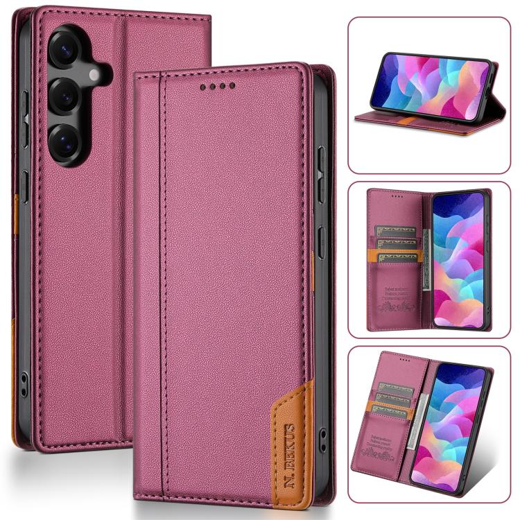 

For Samsung Galaxy S24+ 5G N.BEKUS P3 RFID Stitching Magnetic Flip Leather Phone Case(Wine Red)