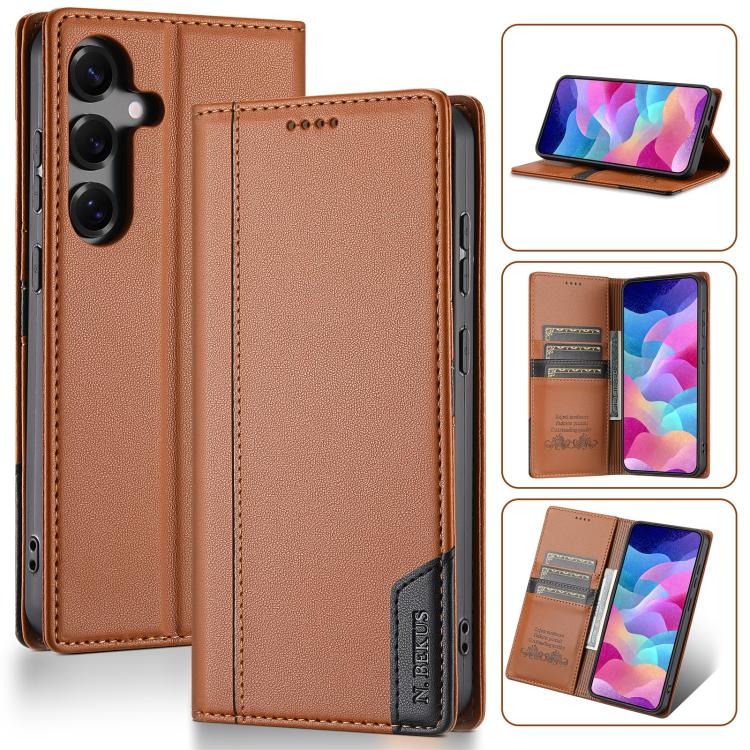 

For Samsung Galaxy S24+ 5G N.BEKUS P3 RFID Stitching Magnetic Flip Leather Phone Case(Brown)