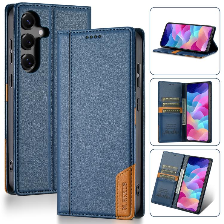 

For Samsung Galaxy S24 5G N.BEKUS P3 RFID Stitching Magnetic Flip Leather Phone Case(Blue)