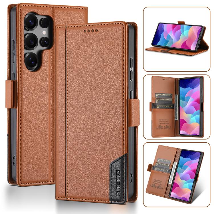 

For Samsung Galaxy S24 Ultra 5G N.BEKUS P3 RFID Stitching Magnetic Flip Leather Phone Case(Brown)