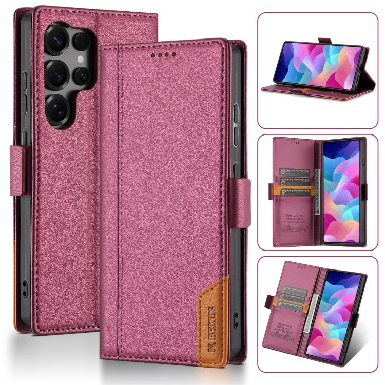 

For Samsung Galaxy S23 Ultra 5G N.BEKUS P3 RFID Stitching Magnetic Flip Leather Phone Case(Wine Red)