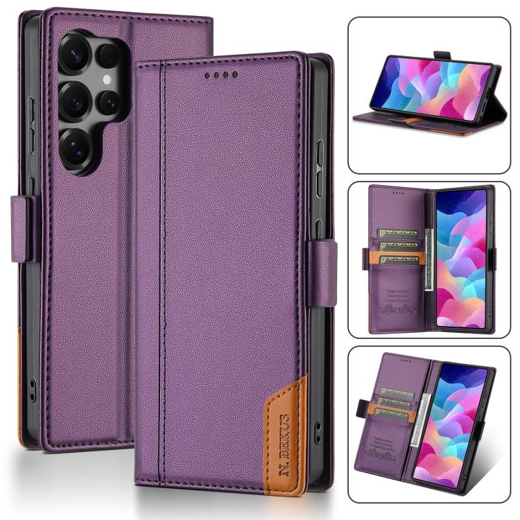 

For Samsung Galaxy S22 Ultra 5G N.BEKUS P3 RFID Stitching Magnetic Flip Leather Phone Case(Purple)