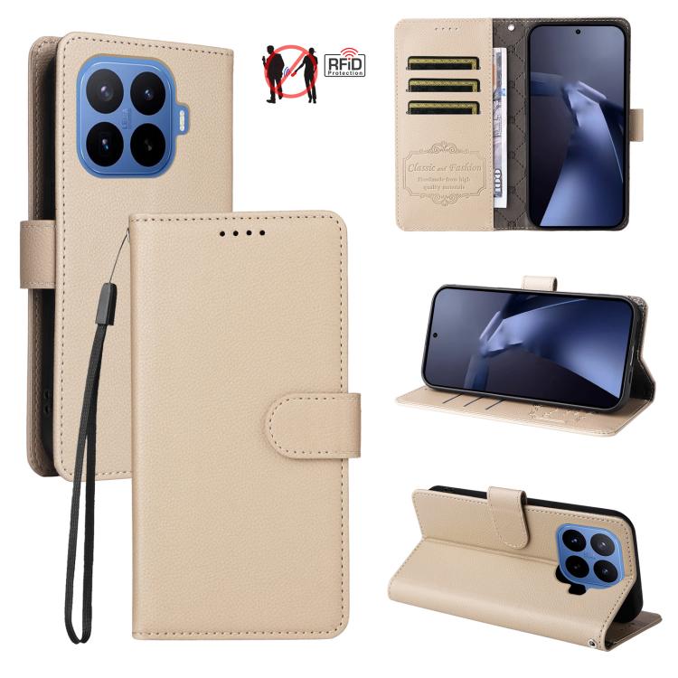 

For Xiaomi 17T Pro 5G Litchi Texture RFID Blocking 3-Card Wallet Leather Phone Case(Beige)