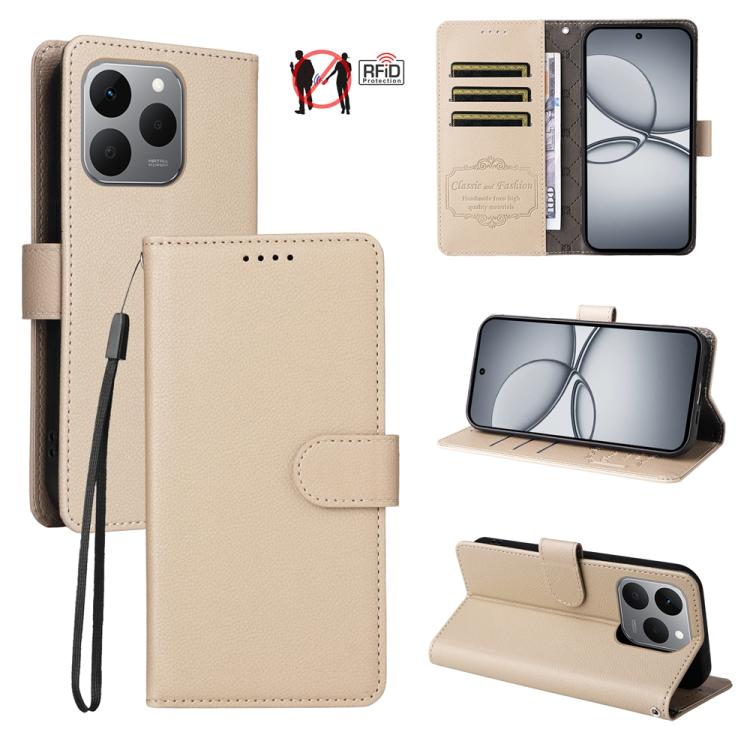 

For Realme 15T 5G Litchi Texture RFID Blocking 3-Card Wallet Leather Phone Case(Beige)