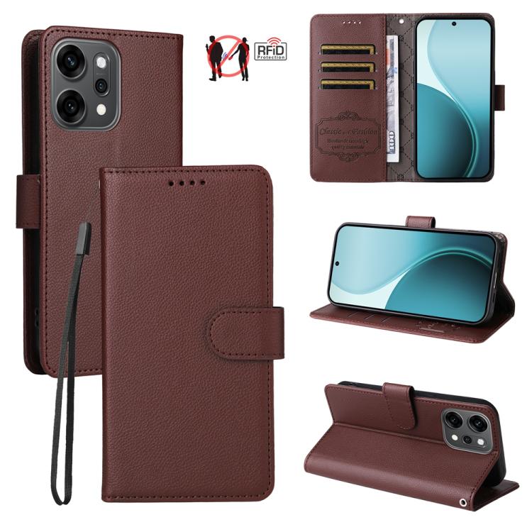 

For OPPO Reno13 Pro Global / Reno14 Pro Global Litchi Texture RFID Blocking 3-Card Wallet Leather Phone Case(Brown)