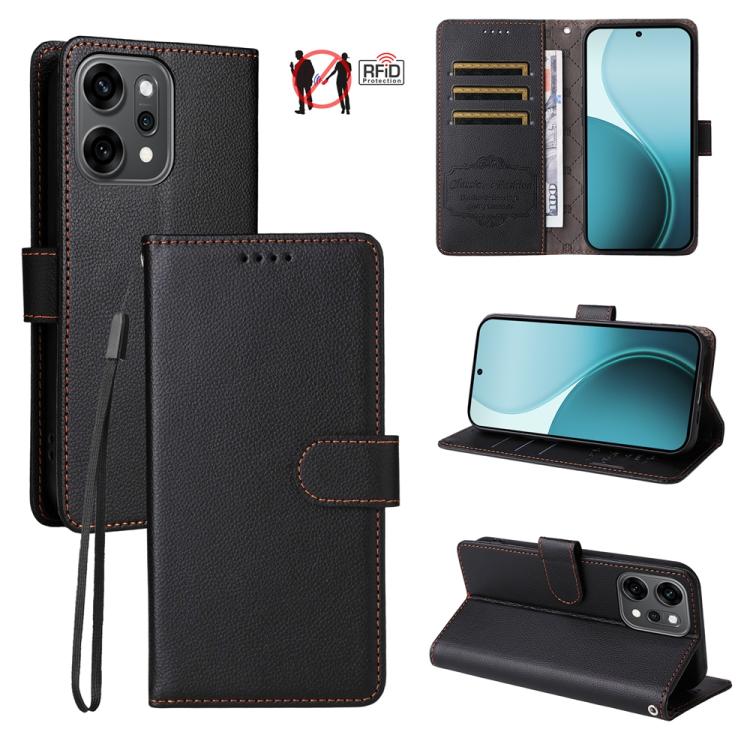 

For OPPO Reno13 Pro Global / Reno14 Pro Global Litchi Texture RFID Blocking 3-Card Wallet Leather Phone Case(Black)