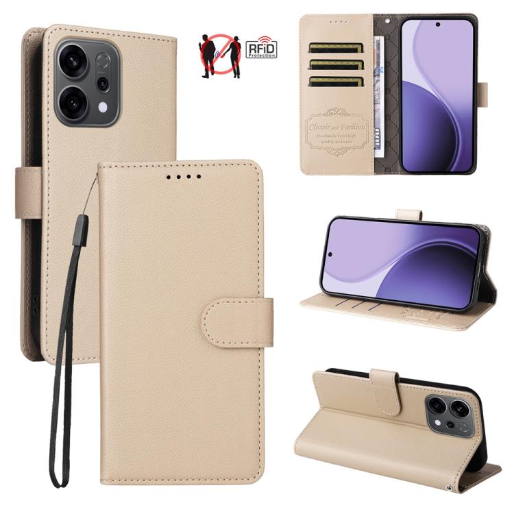 

For OPPO Reno13 / Reno14 Global / Reno14 F 5G Litchi Texture RFID Blocking 3-Card Wallet Leather Phone Case(Beige)