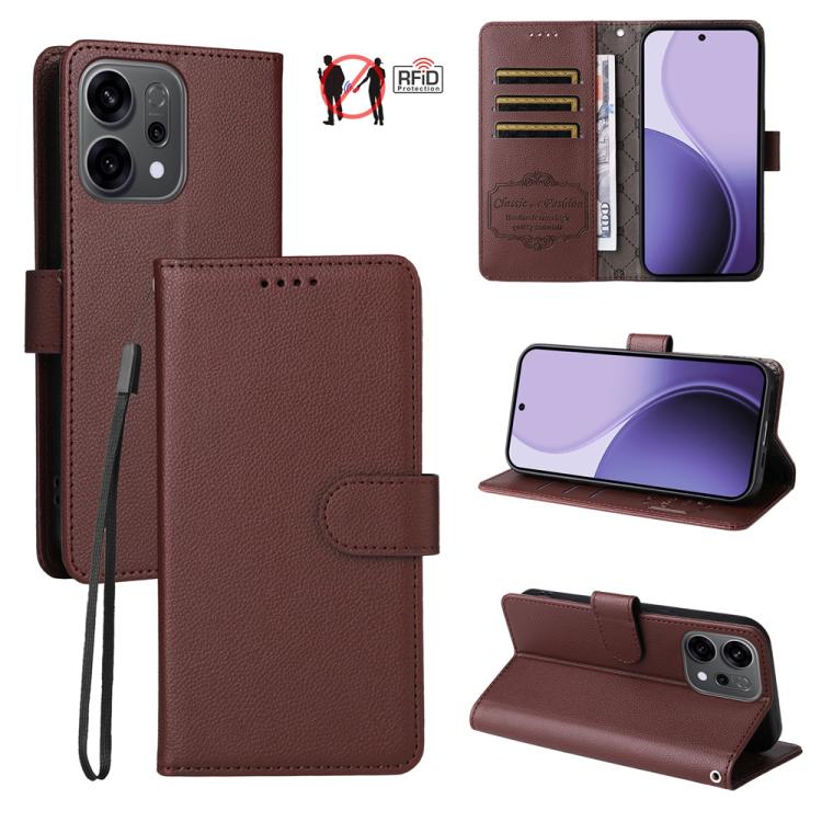 

For OPPO Reno13 / Reno14 Global / Reno14 F 5G Litchi Texture RFID Blocking 3-Card Wallet Leather Phone Case(Brown)