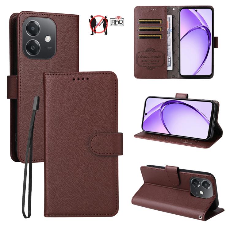 

For OPPO A5x / A3x / A3 / A40 4G / A60 5G Litchi Texture RFID Blocking 3-Card Wallet Leather Phone Case(Brown)