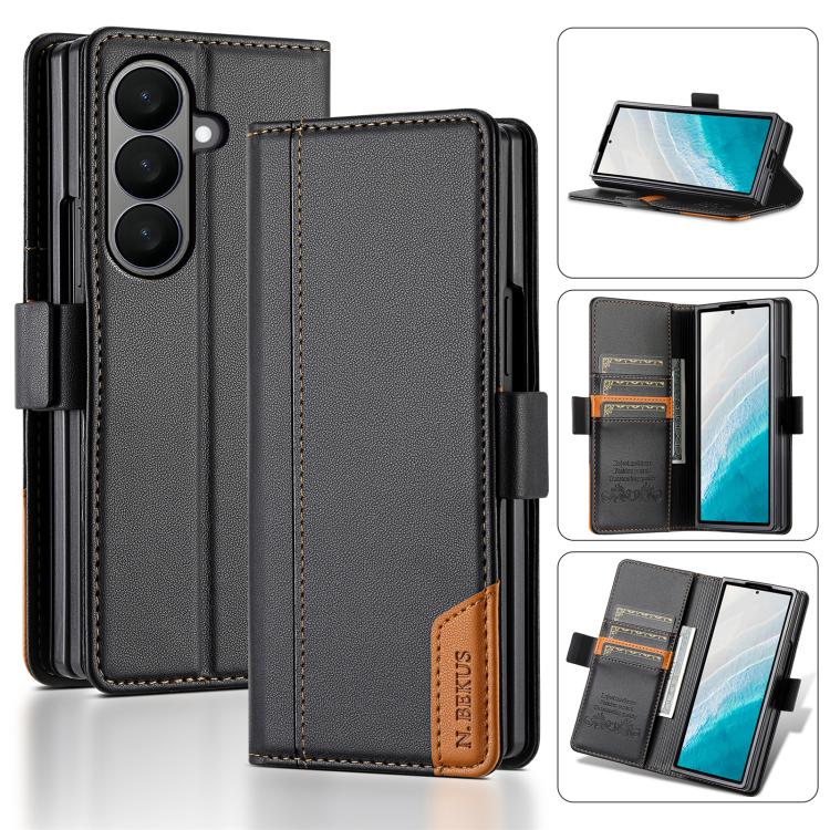

For Samsung Galaxy Z Fold7 5G N.BEKUS P3 RFID Stitching Magnetic Flip Leather Phone Case(Black)