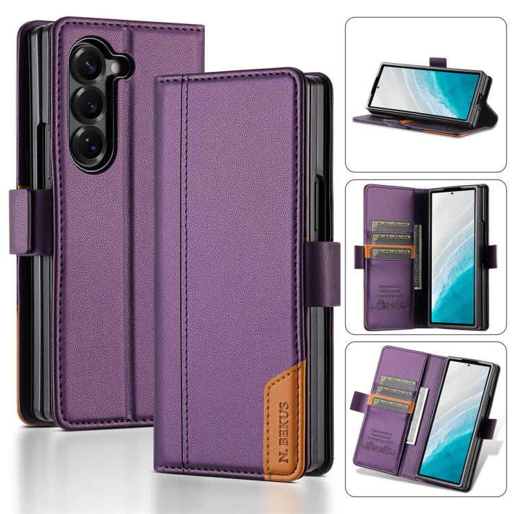 

For Samsung Galaxy Z Fold6 N.BEKUS P3 RFID Stitching Magnetic Flip Leather Phone Case(Purple)