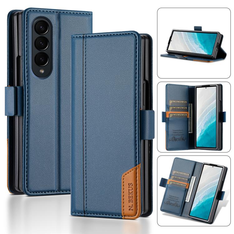 

For Samsung Galaxy Z Fold4 N.BEKUS P3 RFID Stitching Magnetic Flip Leather Phone Case(Blue)