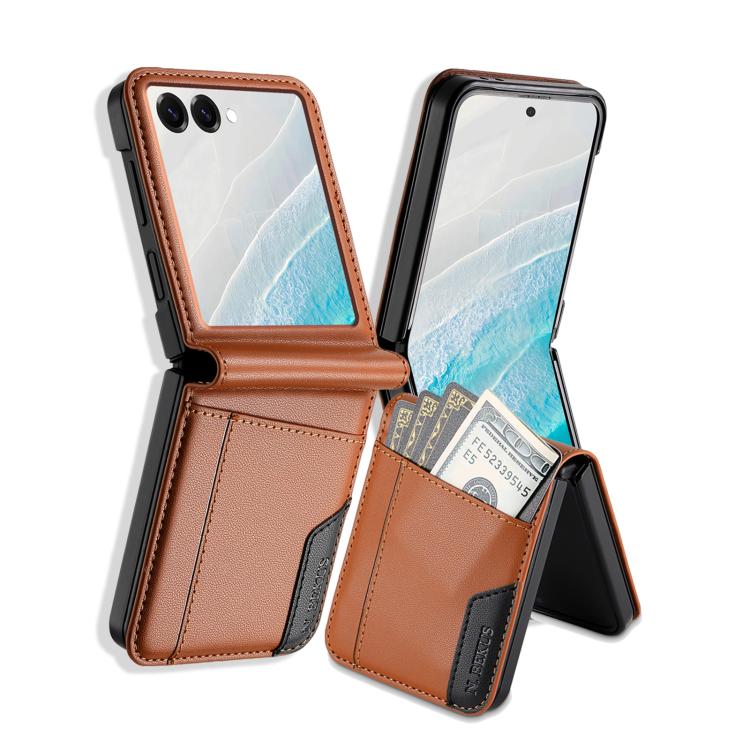 

For Samsung Galaxy Z Flip7 5G N.BEKUS P3 RFID Stitching Magnetic Flip Leather Phone Case(Brown)