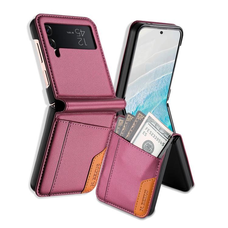 

For Samsung Galaxy Z Flip4 N.BEKUS P3 RFID Stitching Magnetic Flip Leather Phone Case(Wine Red)