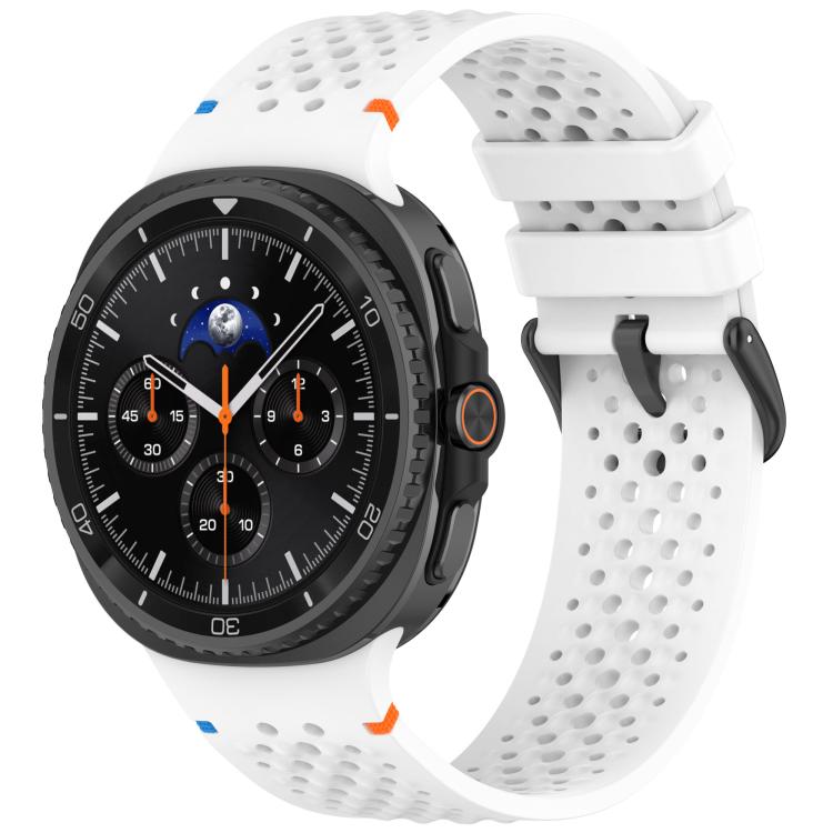 

For Samsung Galaxy Watch8 / Watch8 Classic xDfind Alloy Black Buckle Honeycomb Breathable Silicone Watch Band(White)