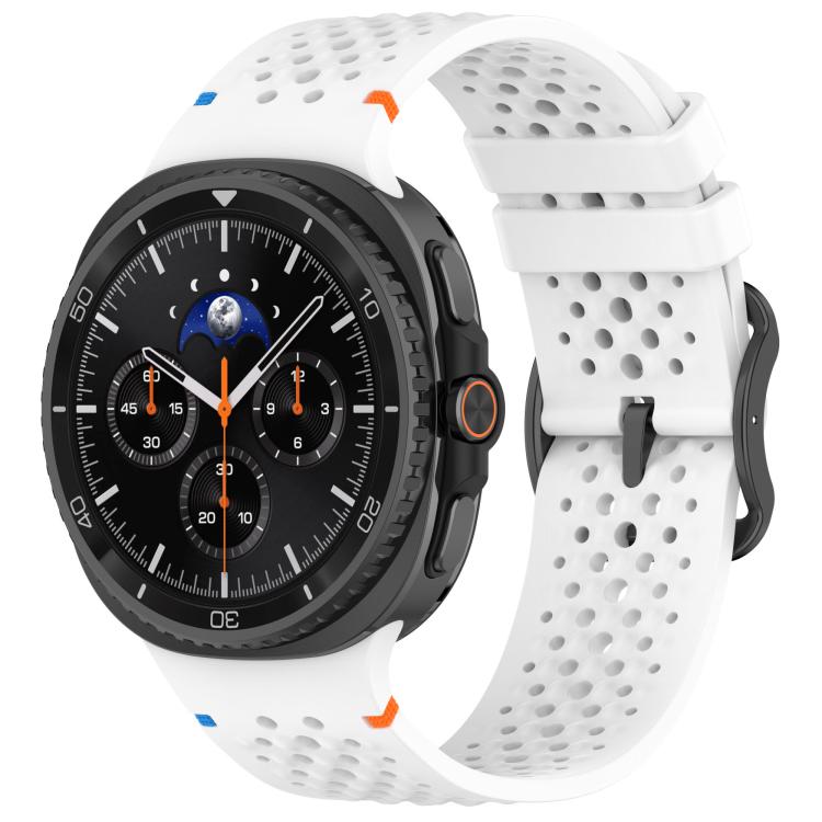 

For Samsung Galaxy Watch8 / Watch8 Classic xDfind Ladder Black Buckle Honeycomb Breathable Silicone Watch Band(White)