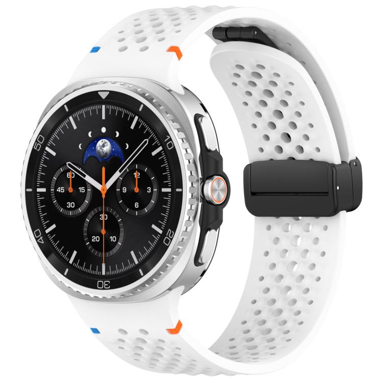 

For Samsung Galaxy Watch8 / Watch8 Classic xDfind Magnetic Black Buckle Honeycomb Breathable Silicone Watch Band(White)