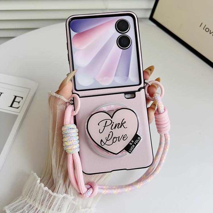 

For Honor Magic V Flip 2 Side Buckle MagSafe Leather Texture Phone Case with Strap / Holder(Pink)