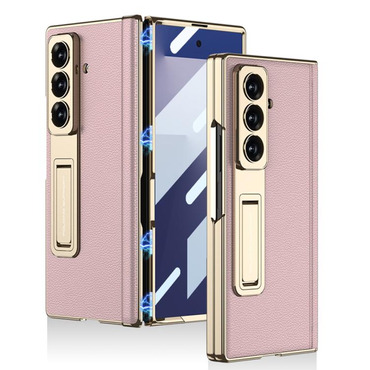 

For Samsung Galaxy Z Fold7 5G GKK Integrated Magnetic Phantom Leather Hinge Phone Case with Holder(Pink)