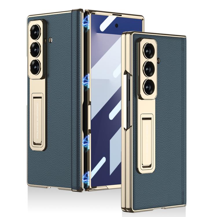 For Samsung Galaxy Z Fold7 5G GKK Integrated Magnetic Phantom Leather Hinge Phone Case with Holder(Green)