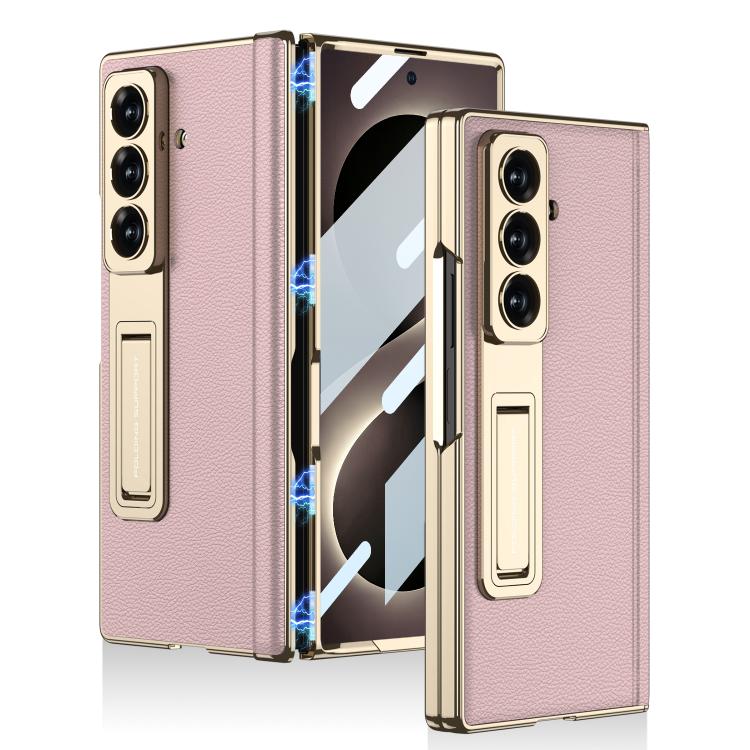 For Galaxy Z Fold8 Ultra 5G GKK Integrated Magnetic Phantom Leather Hinge Phone Case with Holder(Pink) — купить у Sunsky-online WW