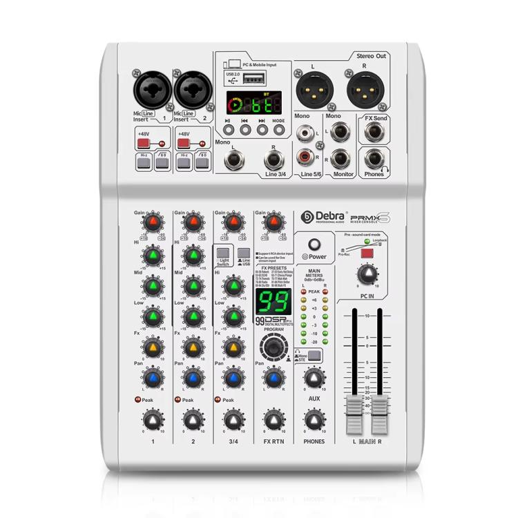 

DEBRA PRMX-6 4-Channels Audio Mixer DSP Reverb for Live Recording(US Plug)
