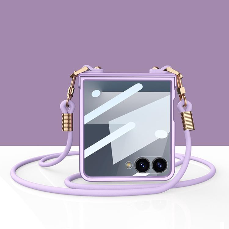 

For Samsung Galaxy Z Flip7 5G GKK Integrated Ultra-thin Full Cover Hinge Crossbody Strap Phone Case(Purple)