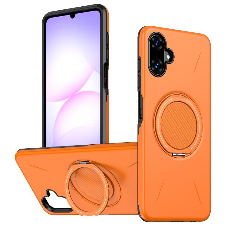 

For Samsung Galaxy A07 4G / 5G Metal Rotation Holder MagSafe TPU Hybrid PC Phone Case(Orange)