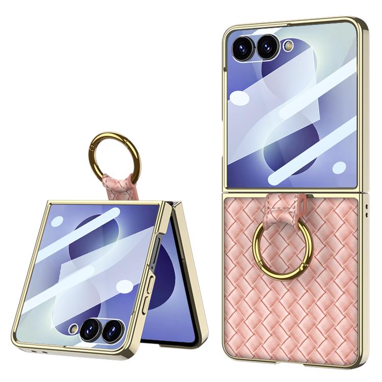 For Galaxy Z Flip8 5G GKK Integrated Plating Weave Texture Phone Case with Ring Holder(Pink)